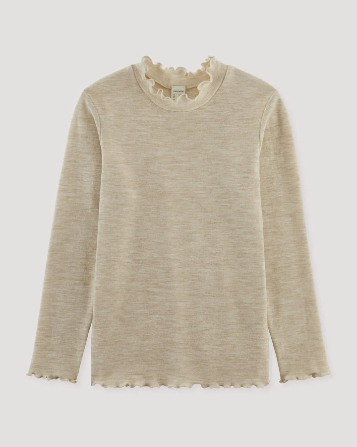 hessnatur Kinder Pointelle Langarmshirt aus Bio-Merinowolle - beige - Größe 110/116