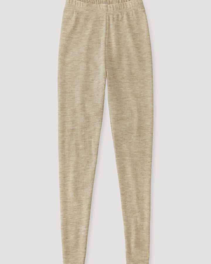 hessnatur Kinder Leggings Pointelle aus Bio-Merinowolle - beige - Größe 110/116