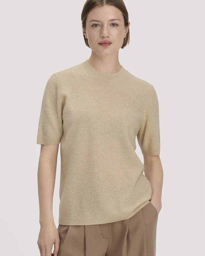 hessnatur Damen Pullover Relaxed aus Bio-Schurwolle mit Cashmere - beige - Größe L
