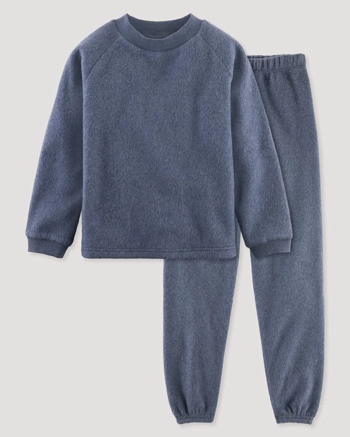 hessnatur Kinder Fleece Pyjama Regular aus Bio-Baumwolle - blau - Größe 110/116