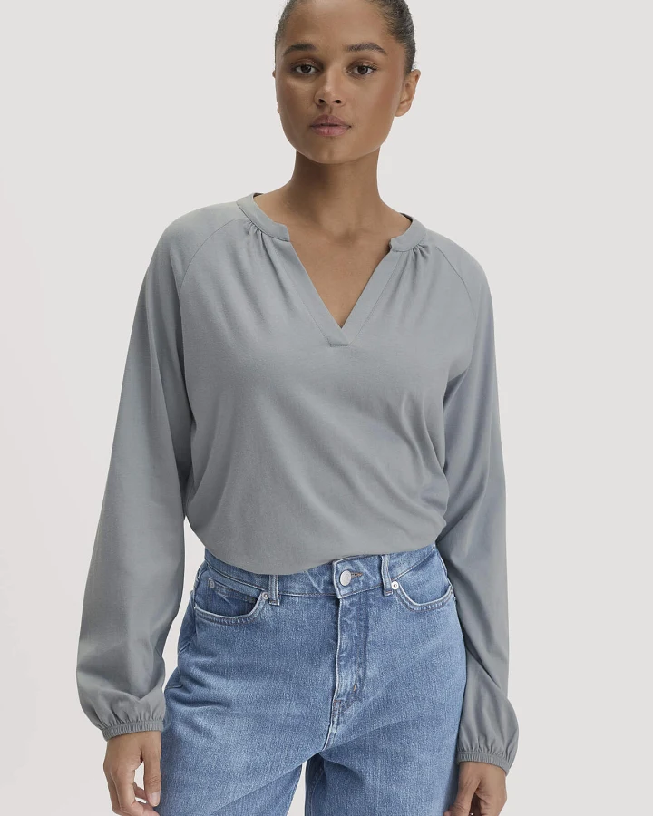 hessnatur Damen Jersey-Bluse Relaxed aus Bio-Baumwolle - blau - Größe 34