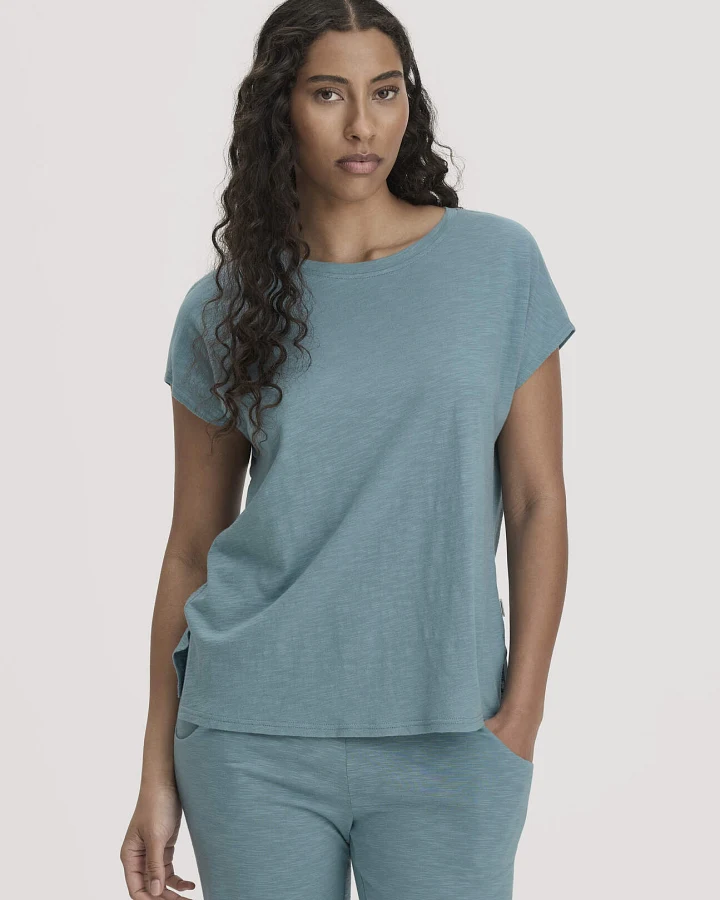 hessnatur Damen Schlafshirt PURE BALANCE Oversize aus Bio-Baumwolle und TENCEL™ Modal - blau - Größe 34