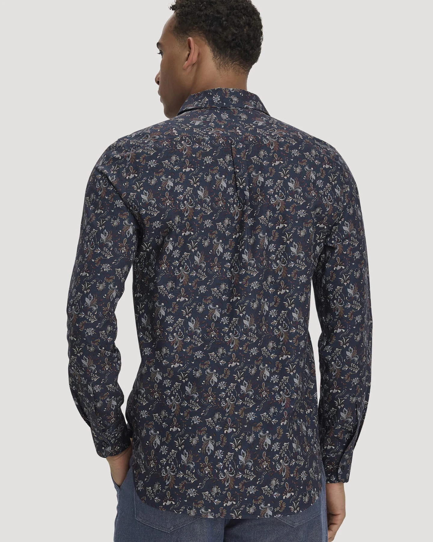 hessnatur Herren Print Hemd Regular aus Bio-Baumwolle - blau - Größe M (39/40) – Ansicht 3