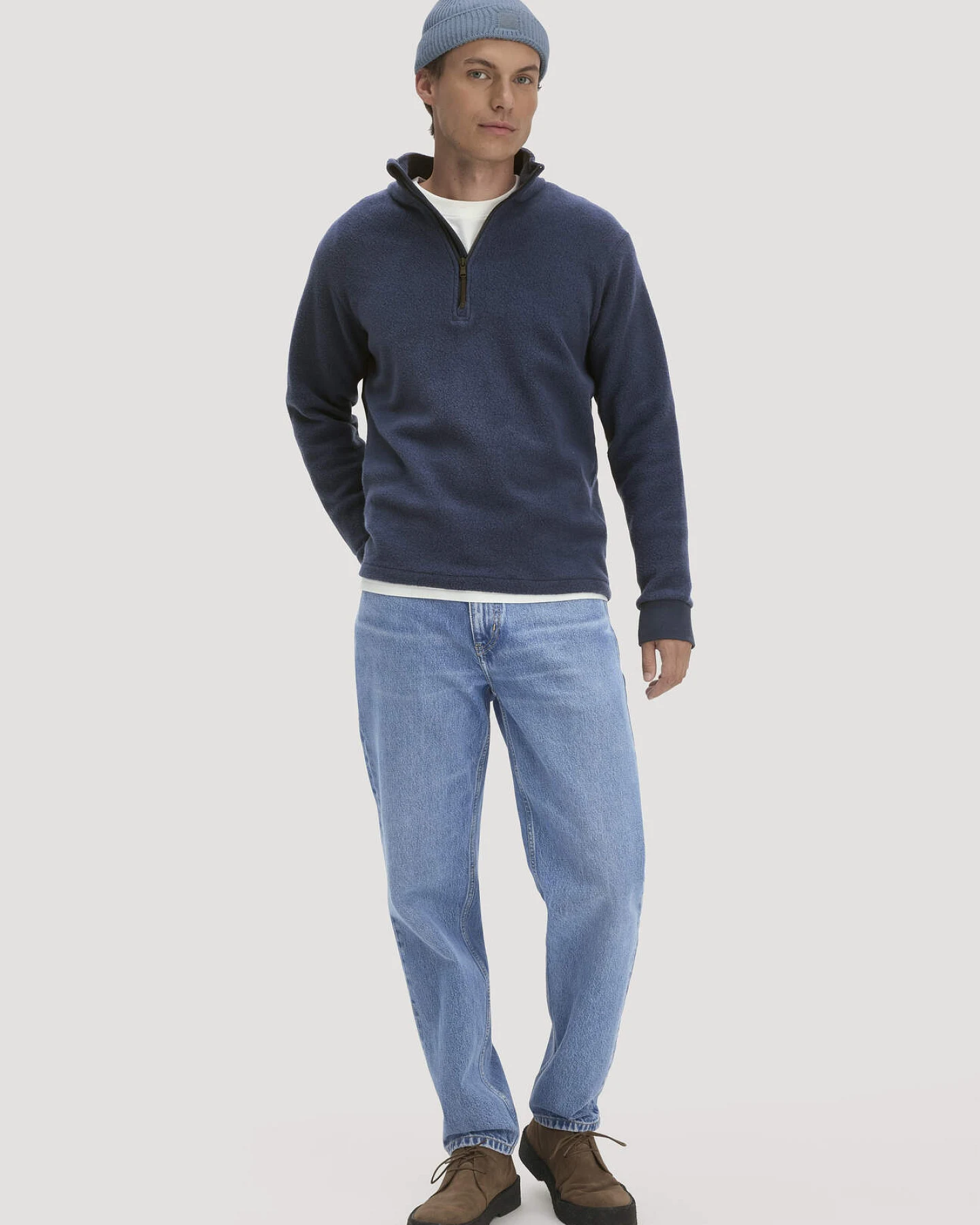 hessnatur Herren Fleece Troyer Relaxed aus Bio-Baumwolle - blau - Größe 48 – Ansicht 2