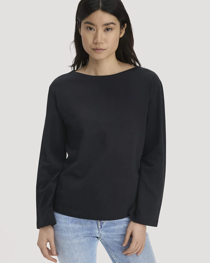 hessnatur Damen Heavy Jersey Longsleeve Relaxed aus Bio-Baumwolle - schwarz - Größe 34