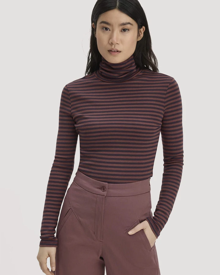 hessnatur Damen Streifen Softrib Longsleeve Fitted aus Bio-Baumwolle und Modal - rot - Größe 34