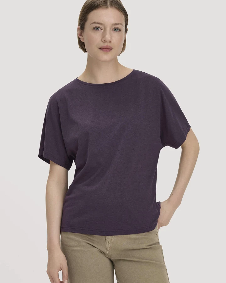 hessnatur Damen T-Shirt Oversize aus TENCEL™ Lyocell und Bio-Baumwolle - lila - Größe L