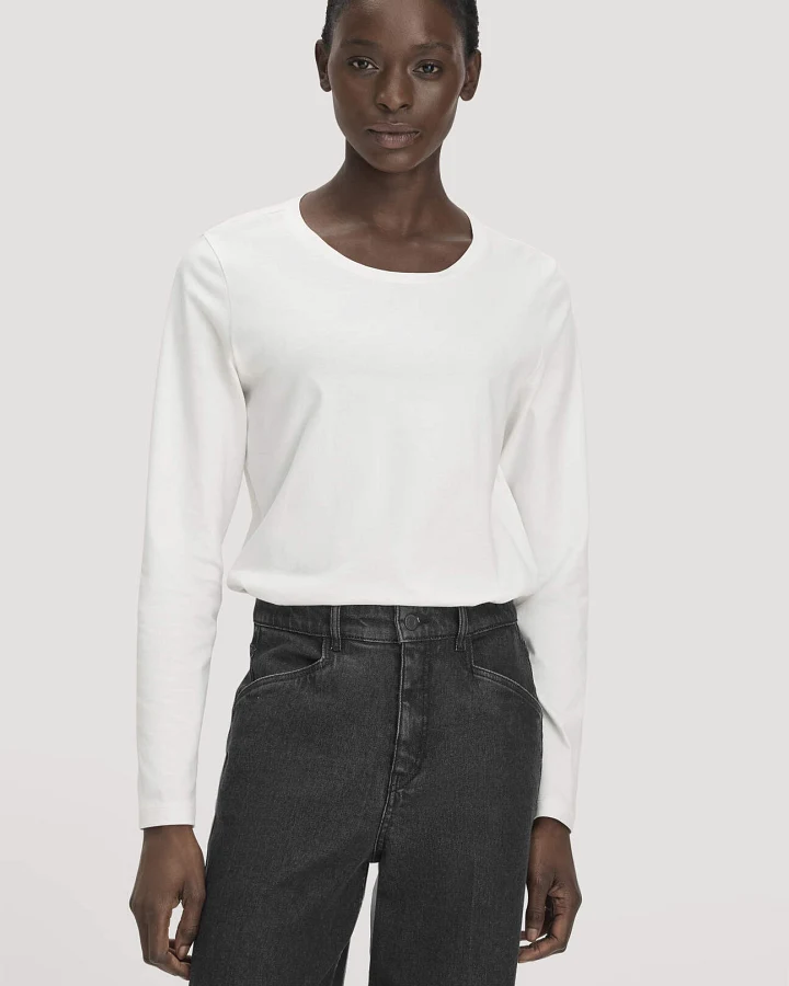 hessnatur Damen Longsleeve Relaxed aus Regenerative Organic Cotton (ROC) - weiß - Größe 34