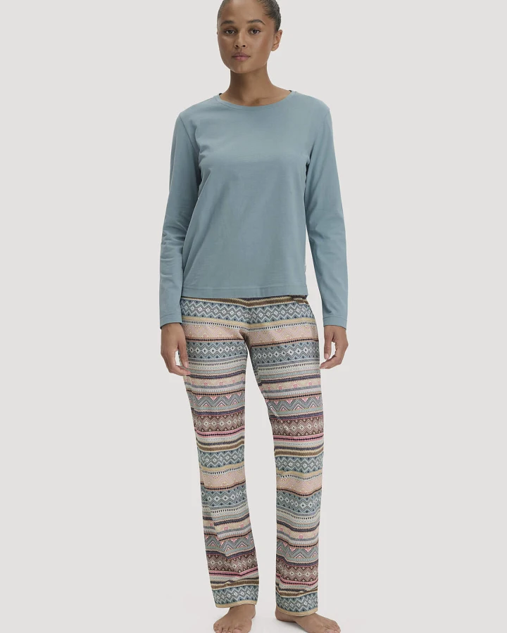 hessnatur Damen Pyjama PURE COTTON aus Bio-Baumwolle - blau - Größe 34