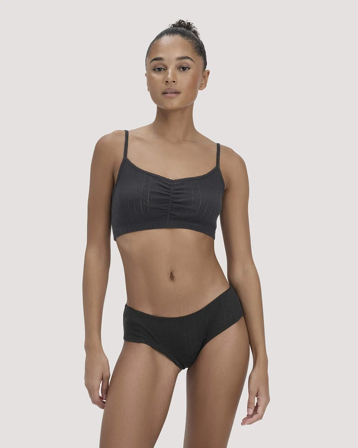 hessnatur Damen Pointelle Panty Regular Cut PURE COTTON aus Bio-Baumwolle - schwarz - Größe 34