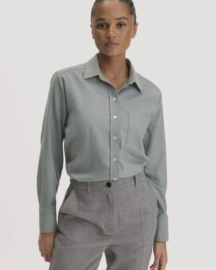 hessnatur Damen Flanell Bluse Relaxed aus Bio-Baumwolle mit TENCEL™ Lyocell - blau - Größe 42