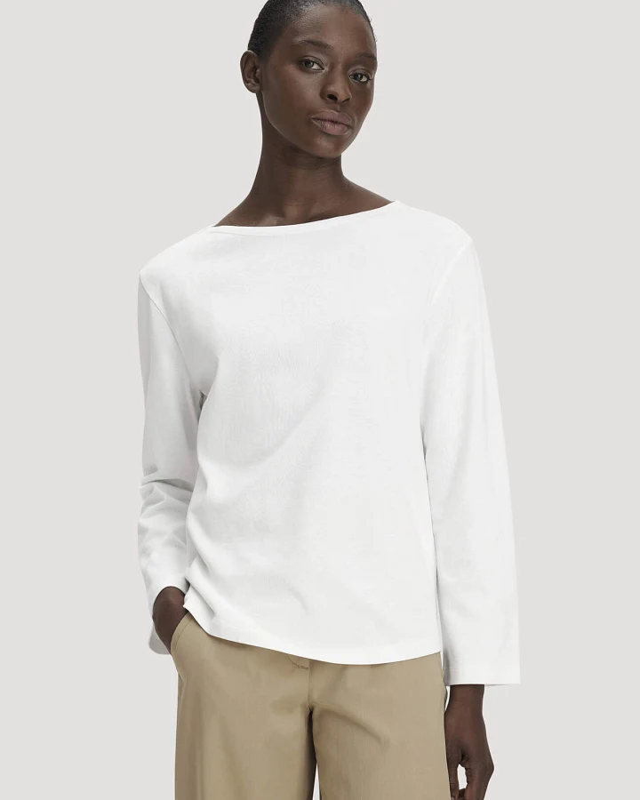 hessnatur Damen Heavy Jersey Longsleeve Relaxed aus Bio-Baumwolle - weiß - Größe 34