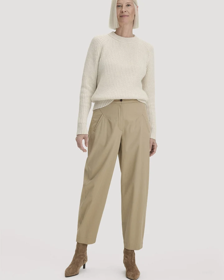 hessnatur Damen Barrel-Leg Hose Relaxed aus TENCEL™ Lyocell mit Bio-Baumwolle - beige - Größe 42
