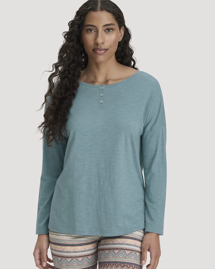 hessnatur Damen Schlafshirt Relaxed aus Bio-Baumwolle mit TENCEL™ Modal - blau - Größe 46