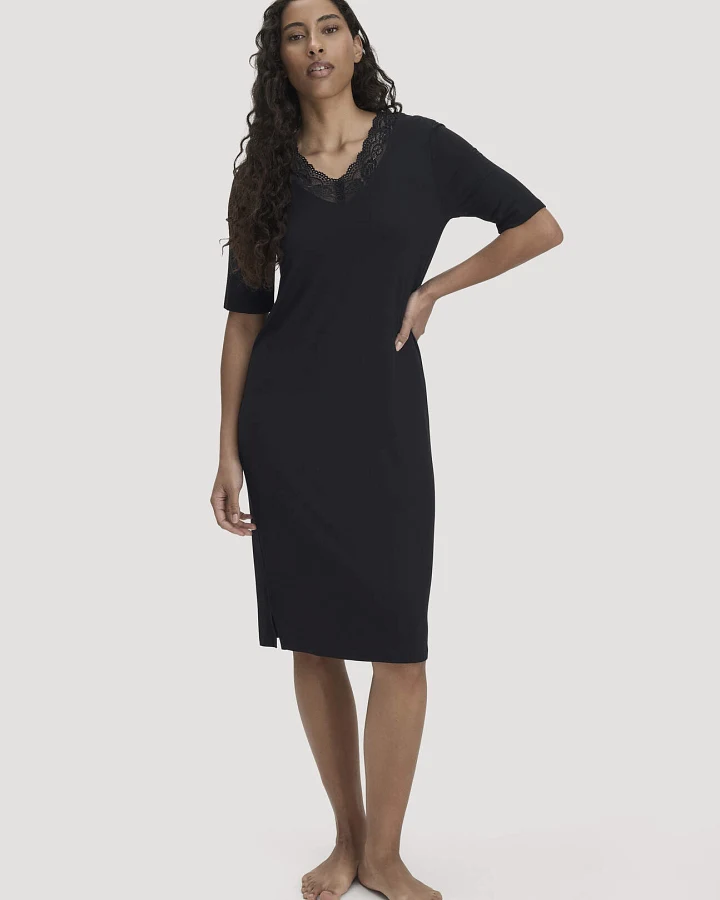 hessnatur Damen Kurzarm Nachthemd PURE SENSE aus TENCEL™ Modal - schwarz - Größe 42