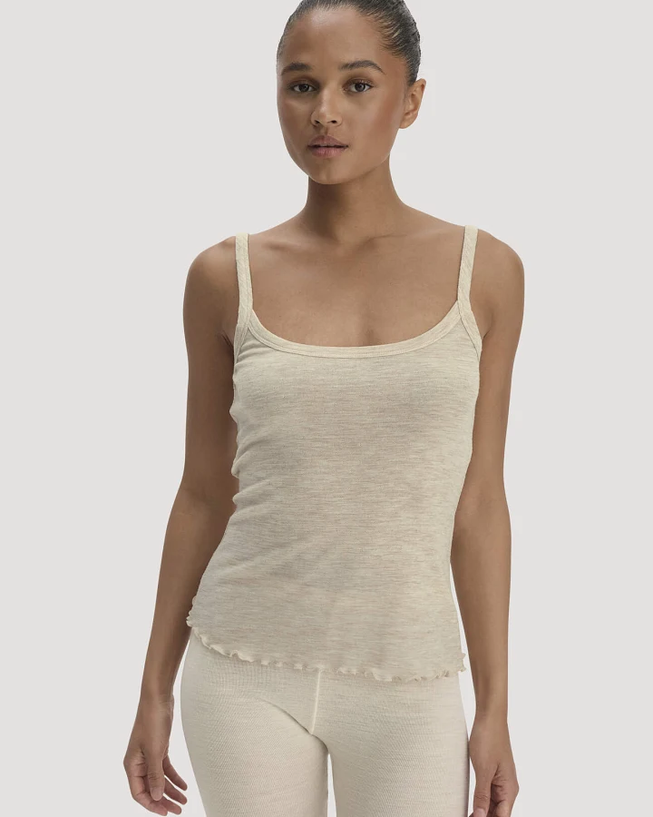 hessnatur Damen Spaghetti Top Pointelle aus Bio-Merinowolle - beige - Größe 34