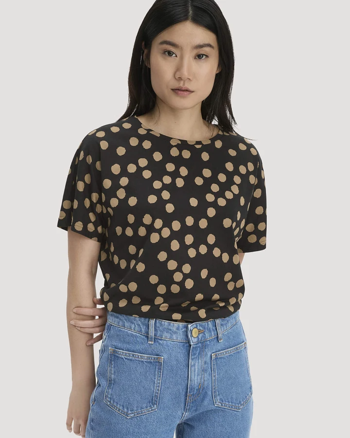 hessnatur Damen Print T-Shirt Oversize aus Bio-Baumwolle - schwarz - Größe M