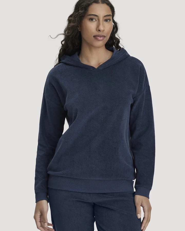 hessnatur Damen Frottee Hoodie PURE COTTON aus Bio-Baumwolle - blau - Größe 40