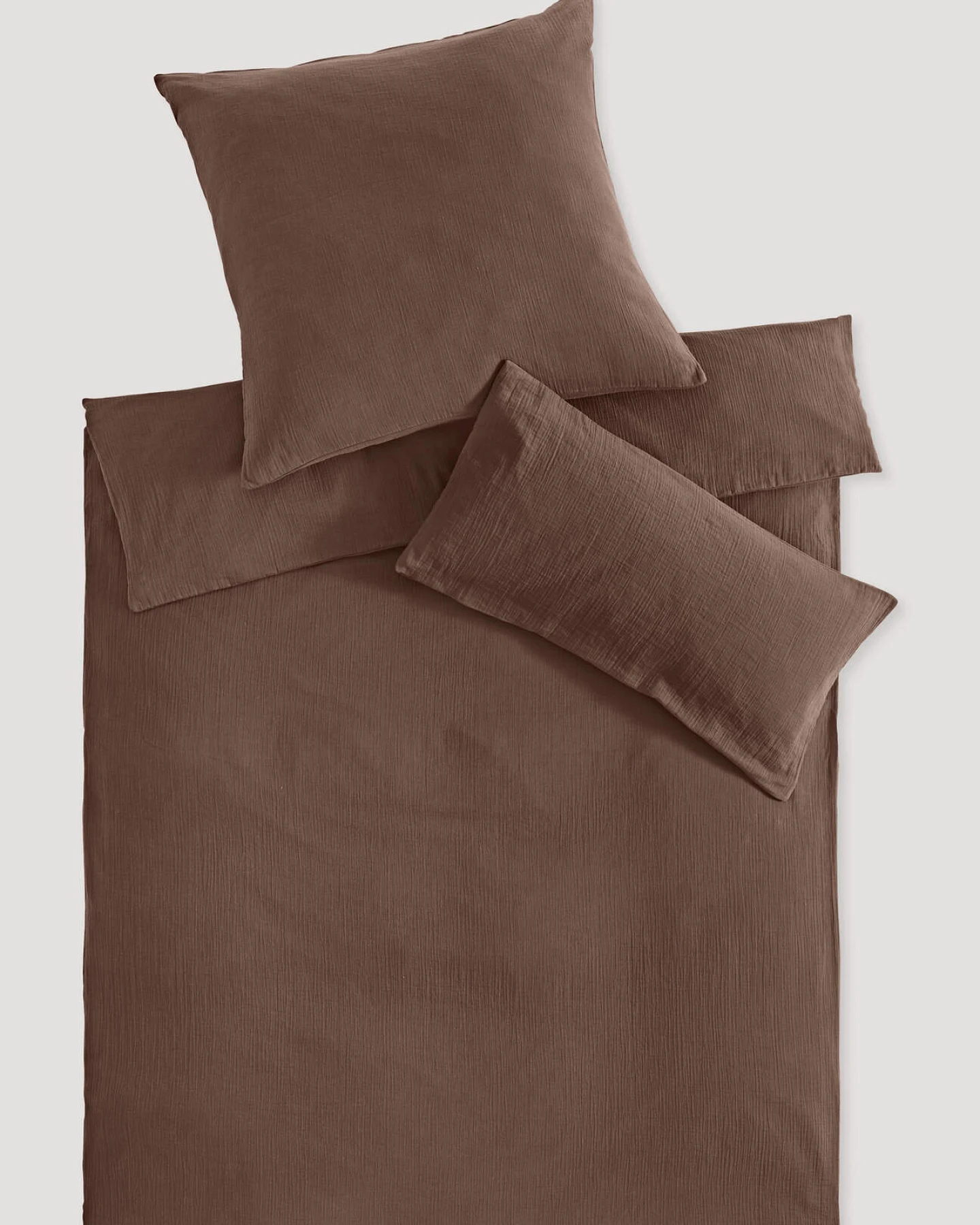 hessnatur Musselin Bettwäsche-Set aus Bio-Baumwolle - braun - Größe 200x200 / 2x40x80 cm – Ansicht 2