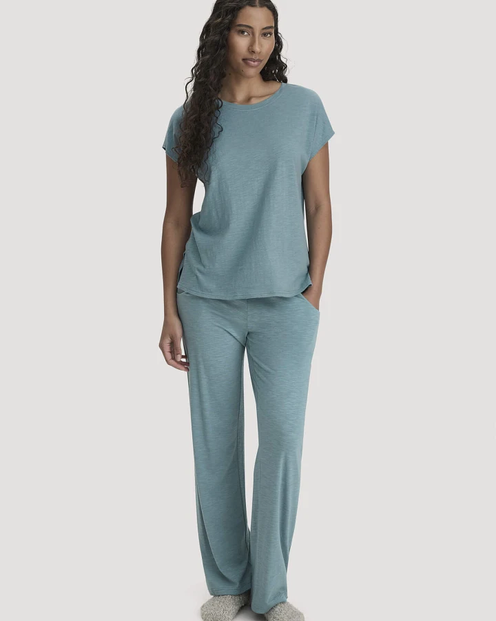 hessnatur Damen Schlafhose PURE SENSE Relaxed aus Bio-Baumwolle mit TENCEL™ Modal - blau - Größe 44