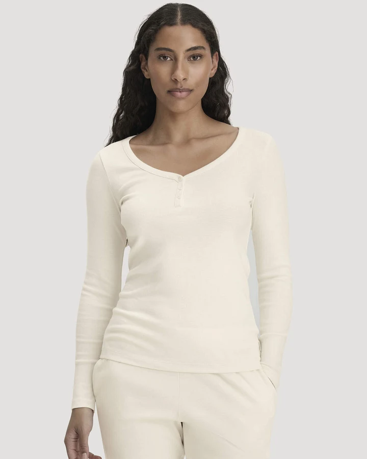 hessnatur Damen Longsleeve V-Neck PURE NATUREaus Bio-Baumwolle - natur - Größe 44
