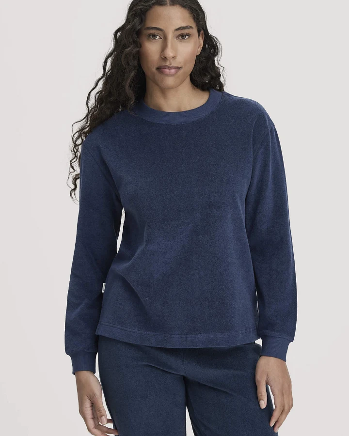 hessnatur Damen Frottee Loungeshirt Oversize PURE COTTON aus Bio-Baumwolle - blau - Größe 44