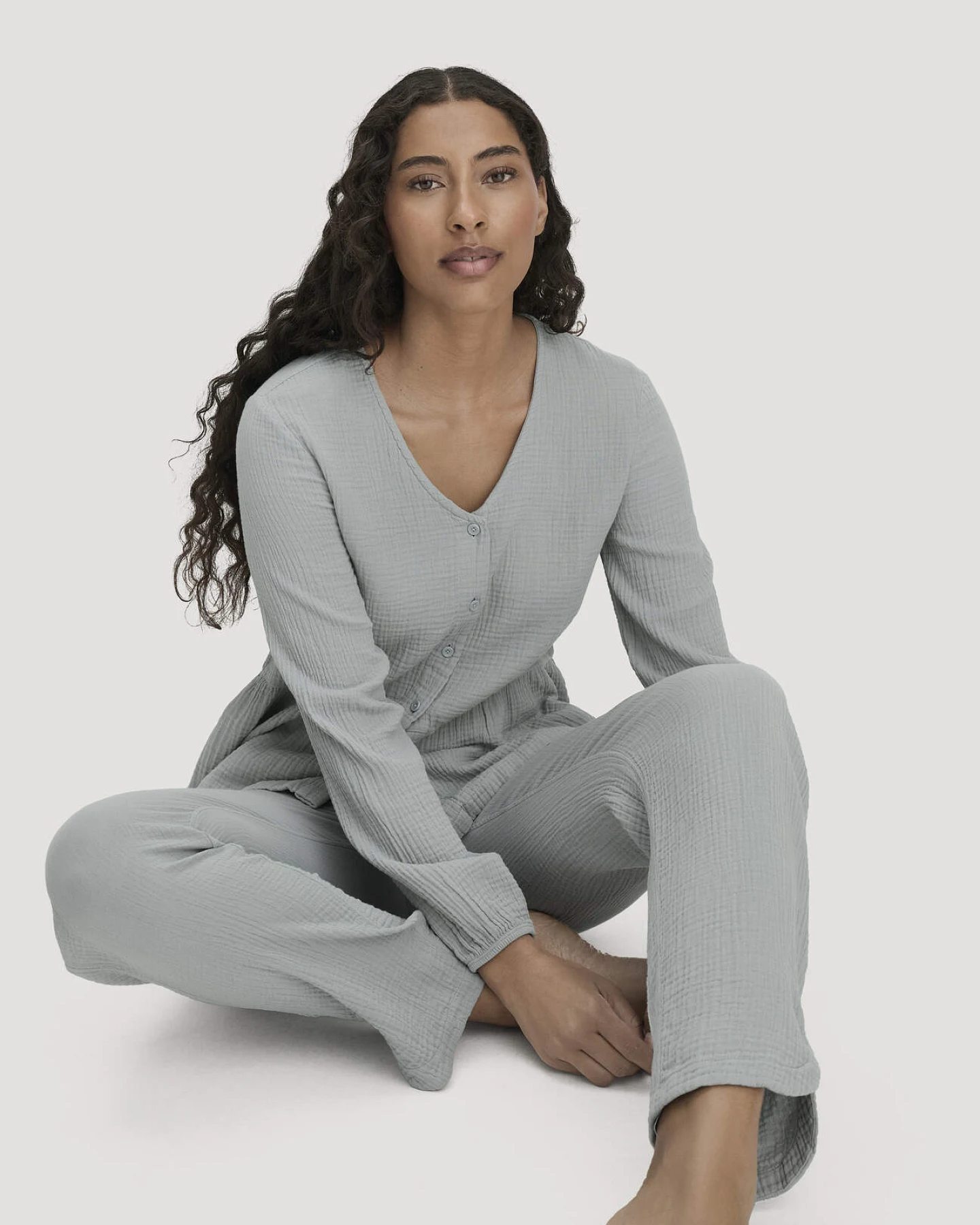 hessnatur Damen Musselin Schlafhose Regular PURE COMFORT aus Bio-Baumwolle - blau - Größe 34 – Ansicht 3