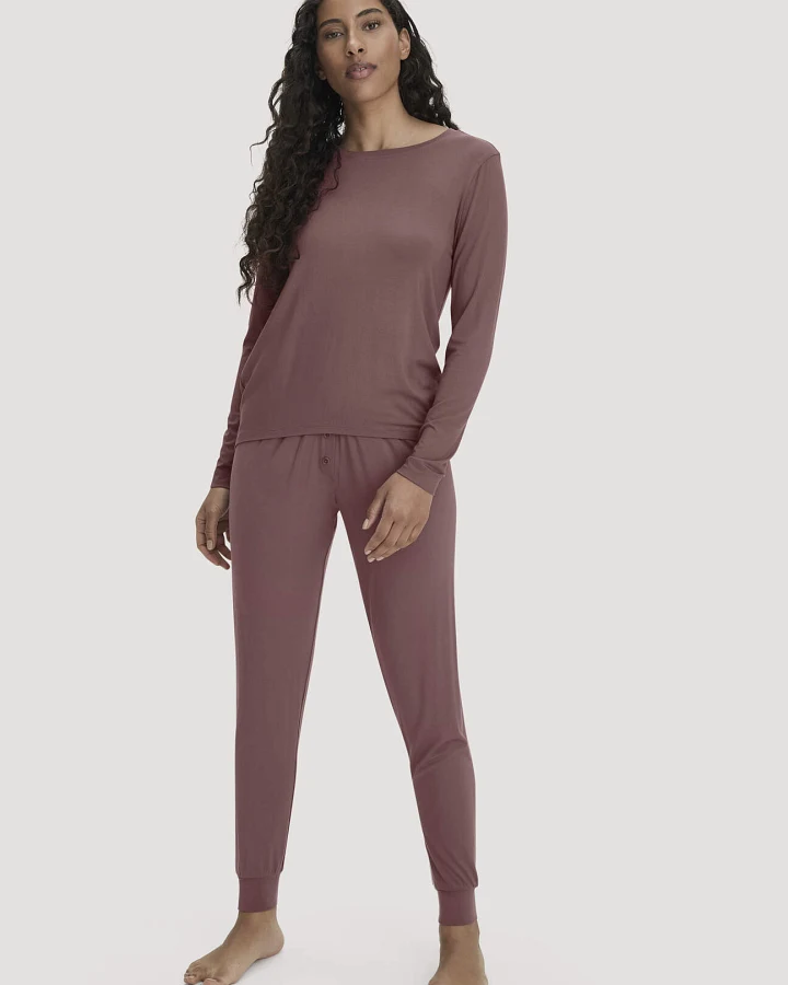 hessnatur Damen Pyjama PURE FLOW aus TENCEL™ Modal - braun - Größe 40