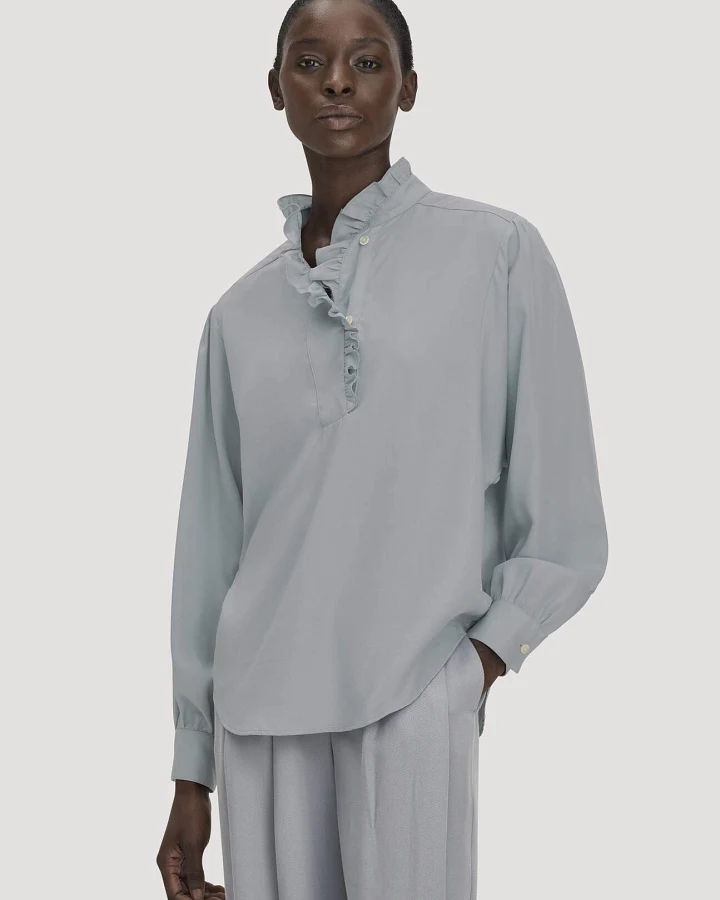 hessnatur Damen Bluse Relaxed aus TENCEL™ Lyocell - blau - Größe 44