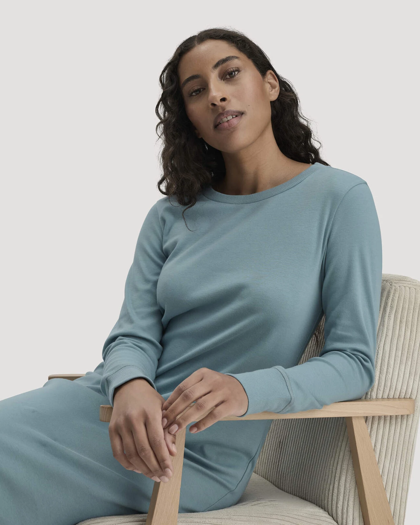 hessnatur Damen Nachthemd PURE COTTON aus Bio-Baumwolle - blau - Größe 48 – Ansicht 2