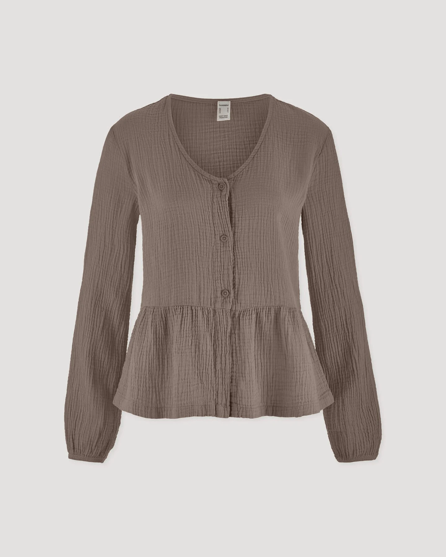 hessnatur Damen Musselin Pyjamabluse PURE COMFORT aus Bio-Baumwolle - braun - Größe 40 – Ansicht 4