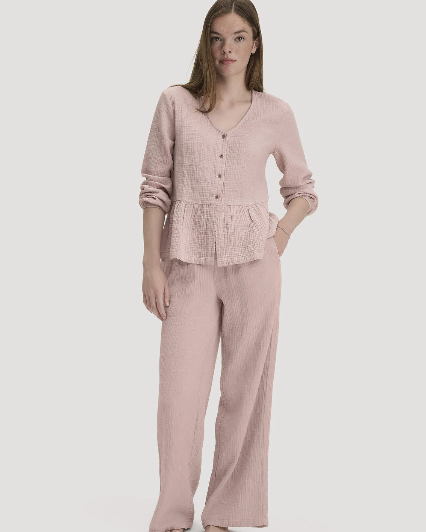 hessnatur Damen Musselin Pyjamabluse PURE COMFORT aus Bio-Baumwolle - rosa - Größe 36 – Ansicht 2