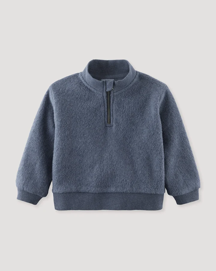 hessnatur Baby Softfleece Troyer aus Bio-Baumwolle - blau - Größe 62/68