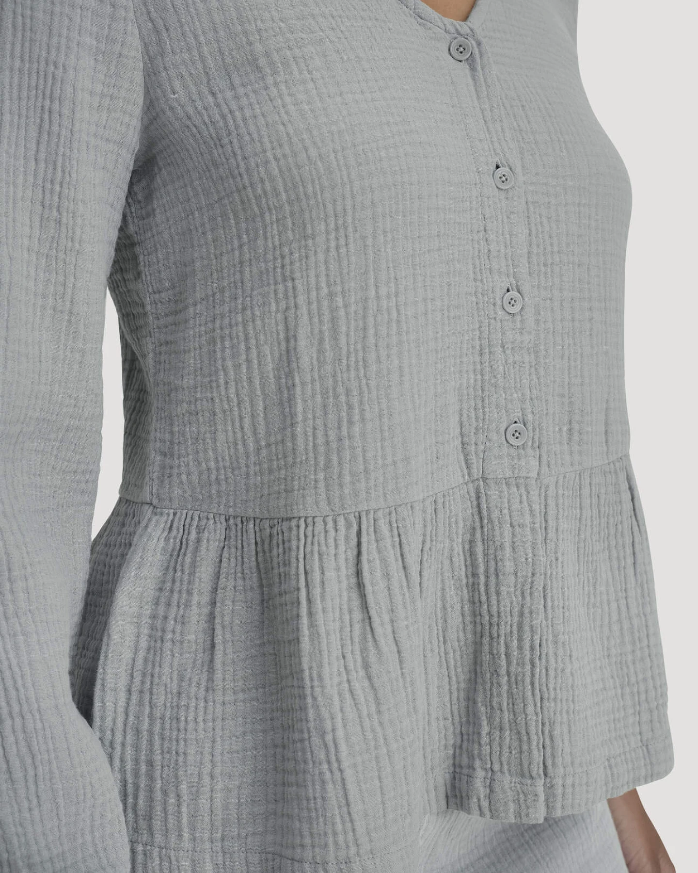 hessnatur Damen Musselin Pyjamabluse PURE COMFORT aus Bio-Baumwolle - blau - Größe 46 – Ansicht 2