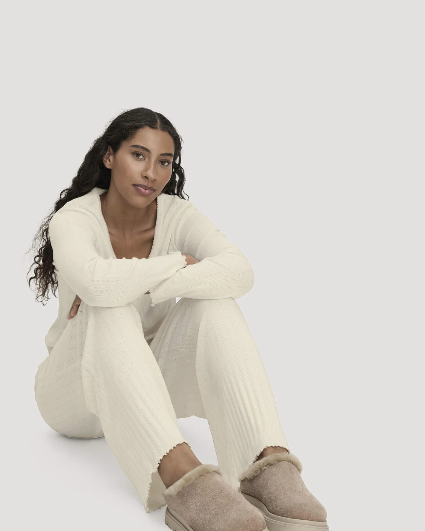 hessnatur Damen Pointelle Schlafhose PURE COTTON aus Bio-Baumwolle - natur - Größe 48 – Ansicht 3