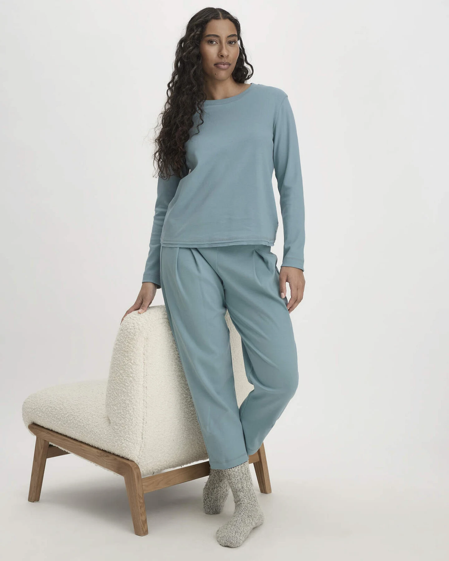hessnatur Damen Pyjama PURE COTTON aus Bio-Baumwolle - blau - Größe 46 – Ansicht 3