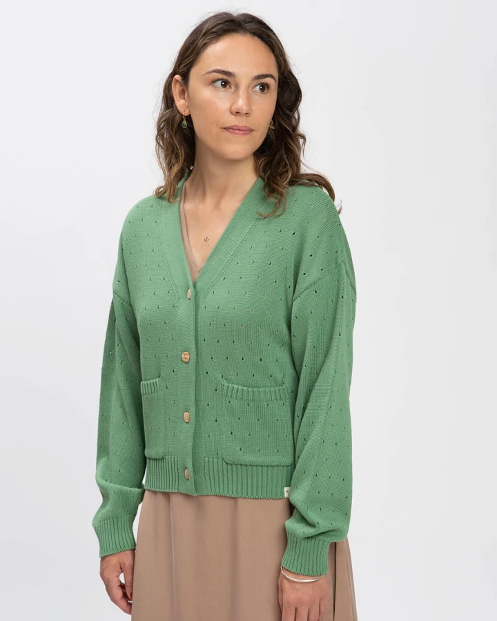 MATONA Damen vegan Frühling Strickjacke Bohne Grün
