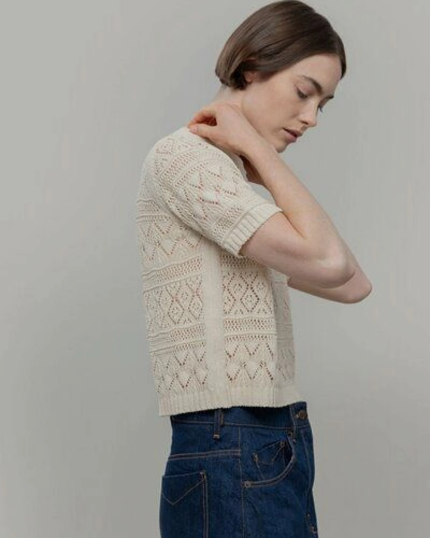Rifò - Circular Fashion Made in Italy Neda Kurzarm-Pulllover aus recykelter und Bio-Baumwolle – Ansicht 2