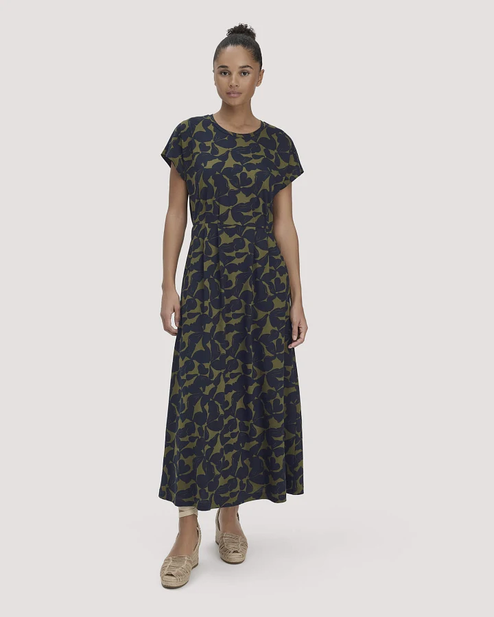 hessnatur Damen Print Jersey Kleid Knöchellang Relaxed aus Bio-Baumwolle - grün - Größe 34