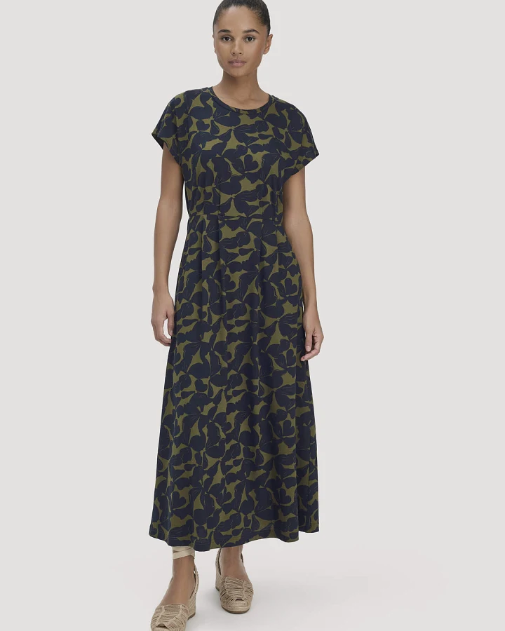 hessnatur Damen Print Jersey Kleid Knöchellang Relaxed aus Bio-Baumwolle - grün - Größe 34