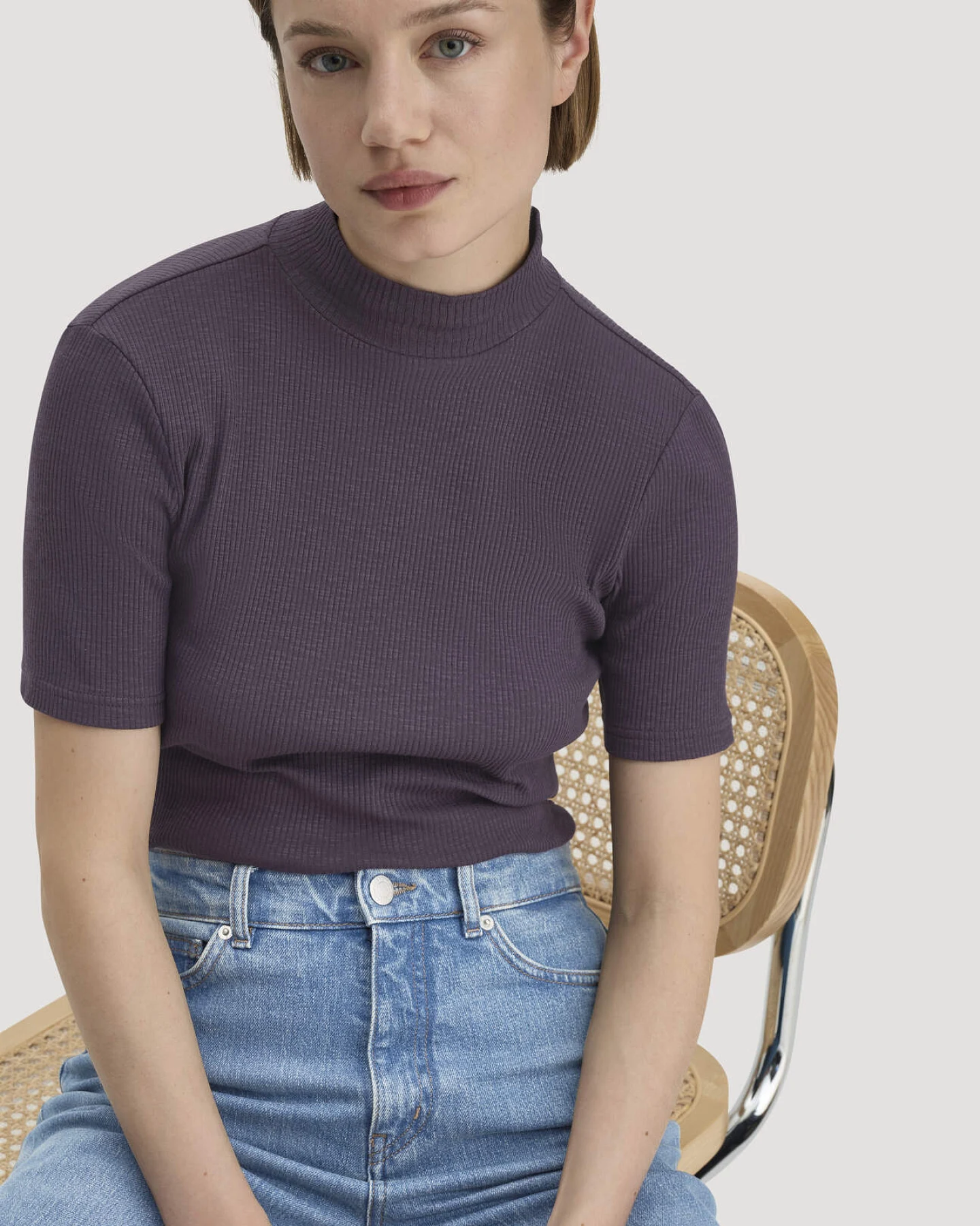 hessnatur Damen Mock-Neck Shirt Slim aus Bio-Baumwolle - lila - Größe 36 – Ansicht 4