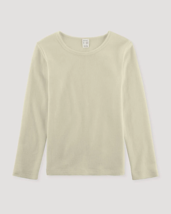 hessnatur Kinder Langarmshirt aus Bio-Merinowolle mit Seide - natur - Größe 110/116