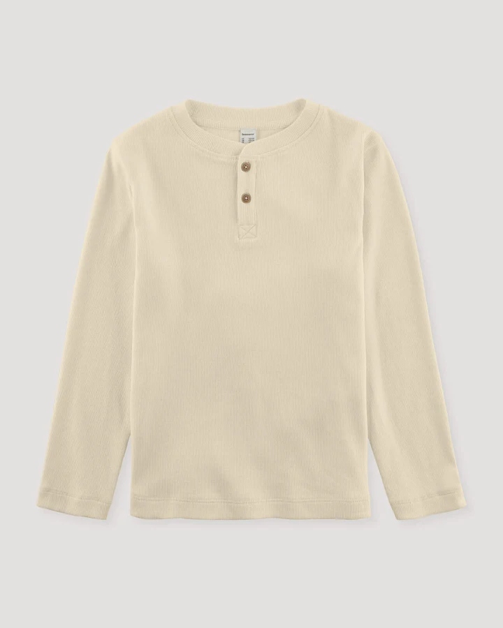 hessnatur Kinder Henley Shirt Relaxed aus Bio-Baumwoll-Rippe - natur - Größe 122/128