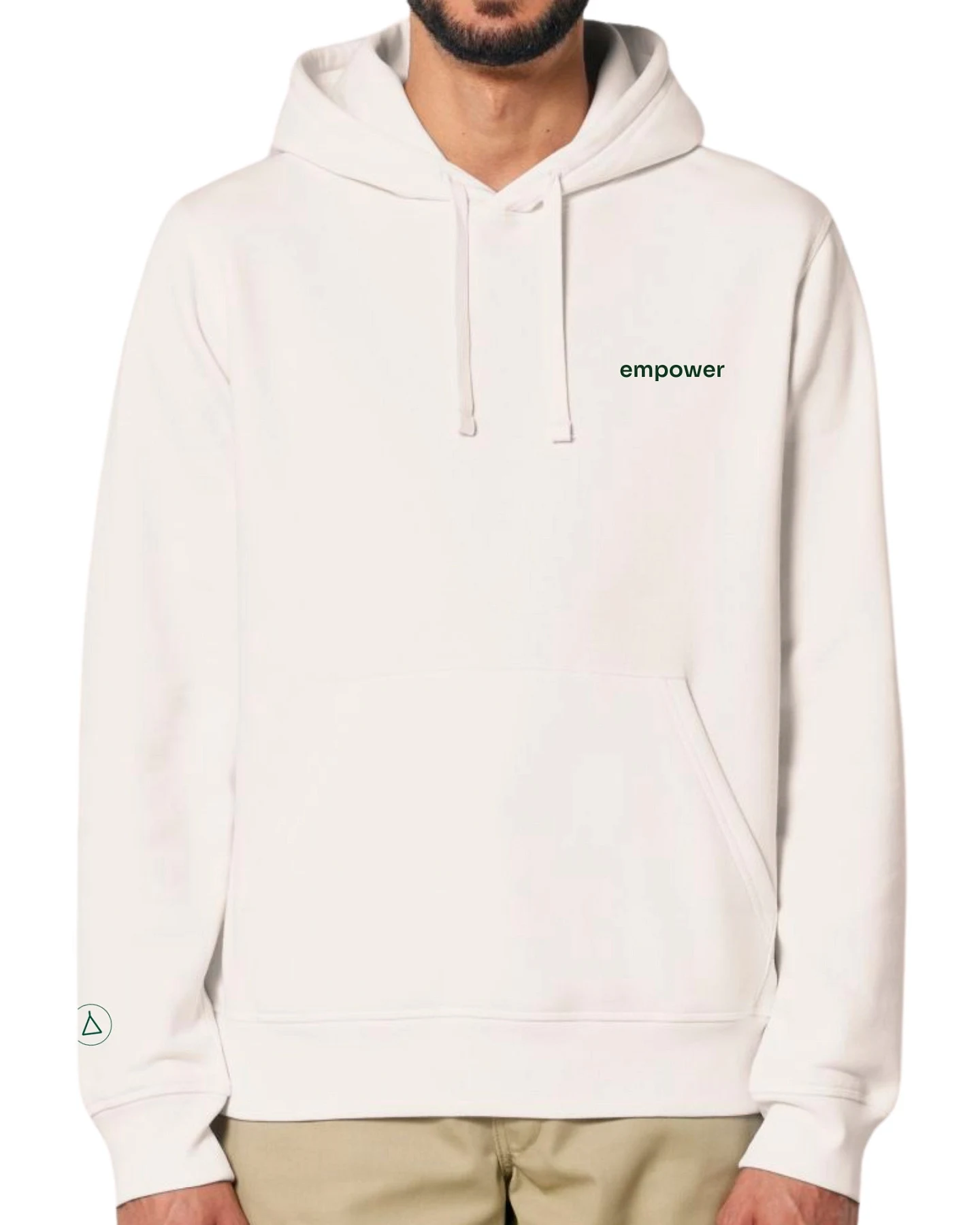 Inaska Damen vegan Hoodie Unisex Empower Vintage Weiß Dunkelgrün – Ansicht 2