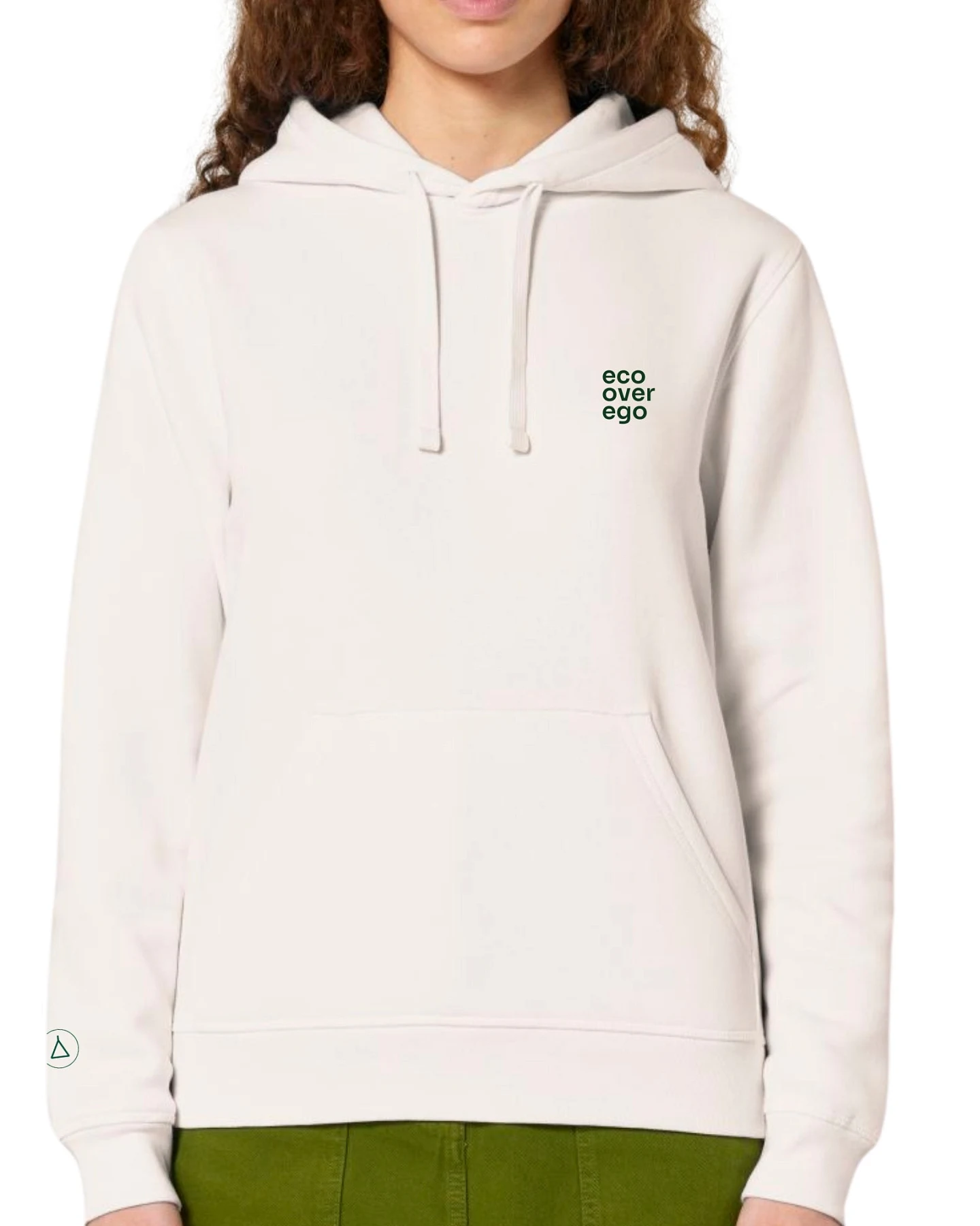 Inaska Damen vegan Hoodie Statement Unisex Eco Vintage Weiß Dunkelgrün – Ansicht 2