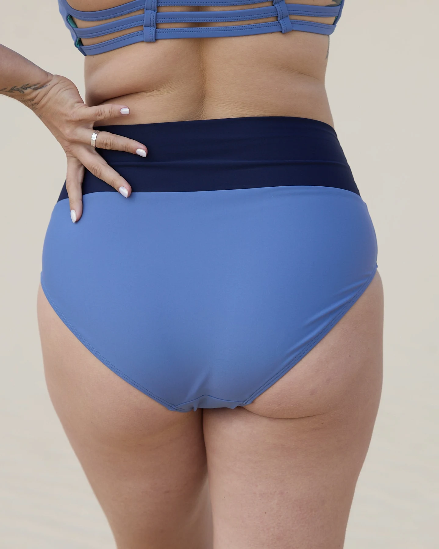 Inaska Damen vegan Bikini Höschen Weich Hohe Taille Feel Grau-Blau/Dunkelblau – Ansicht 2
