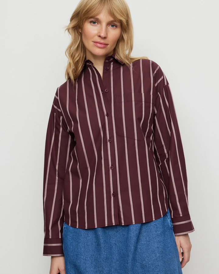 Recolution Damen vegan Hemd Forsythia Stripes In Dunkelpflaume
