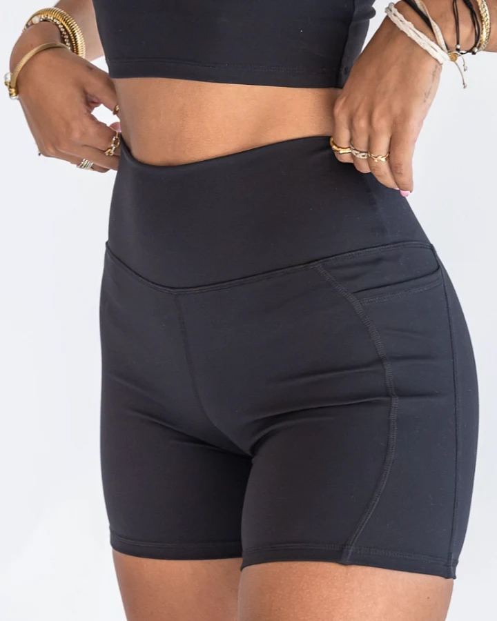SEAAV Damen vegan Shorts Biker 5'' Mit Taschen Onyx Schwarz
