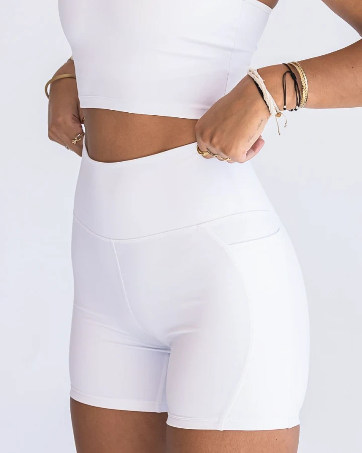 SEAAV Damen vegan Shorts Biker 5'' Mit Taschen Weiß