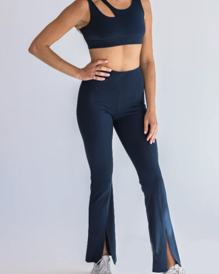 SEAAV Damen vegan Leggings Cut Out Bootcut Mitternachtsblau